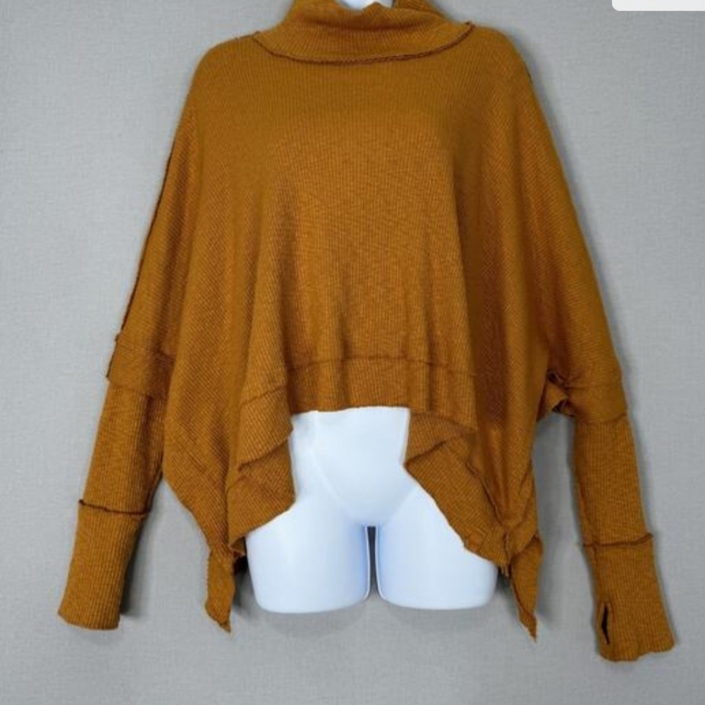 We The Free Free People Moon Daisy Thermal Top Women XS Orange Oversized Boho